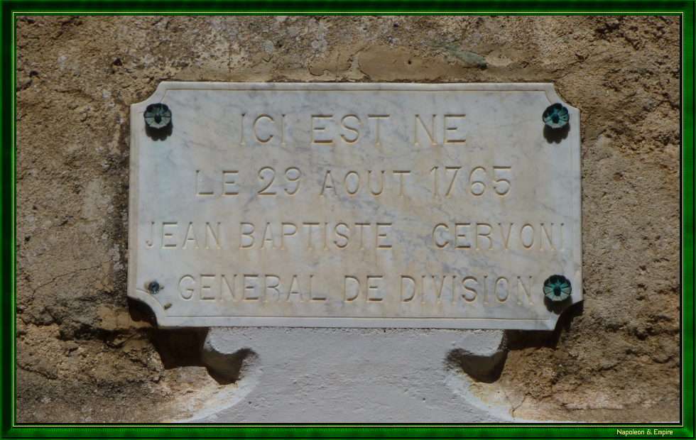 Plaque on the birthplace of Jean-Baptiste Cervoni