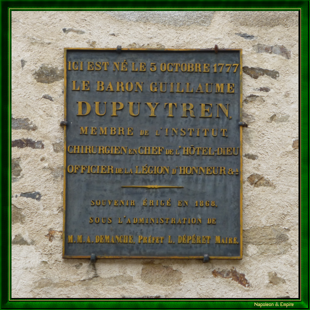 Plaque sur la maison natale de Guillaume Dupuytren
