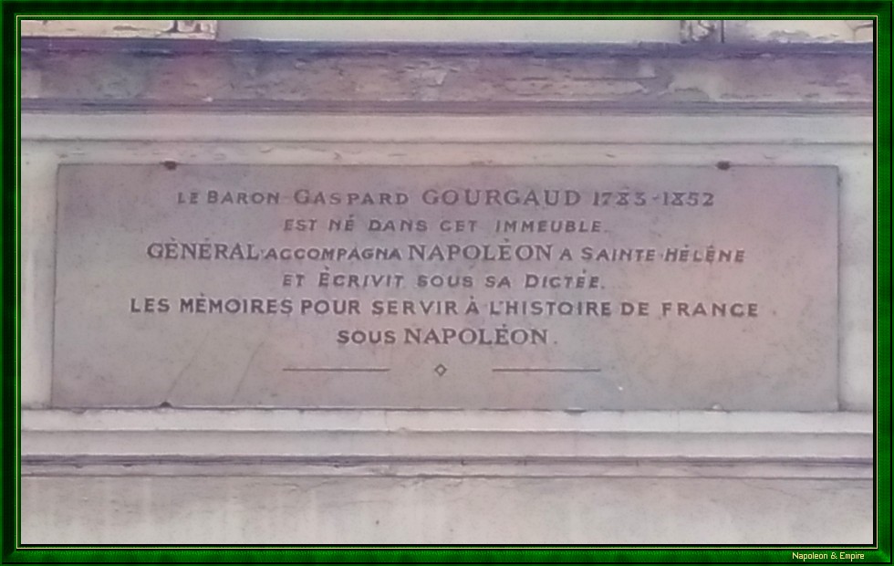 Plate on the birthplace of Gaspard Gourgaud