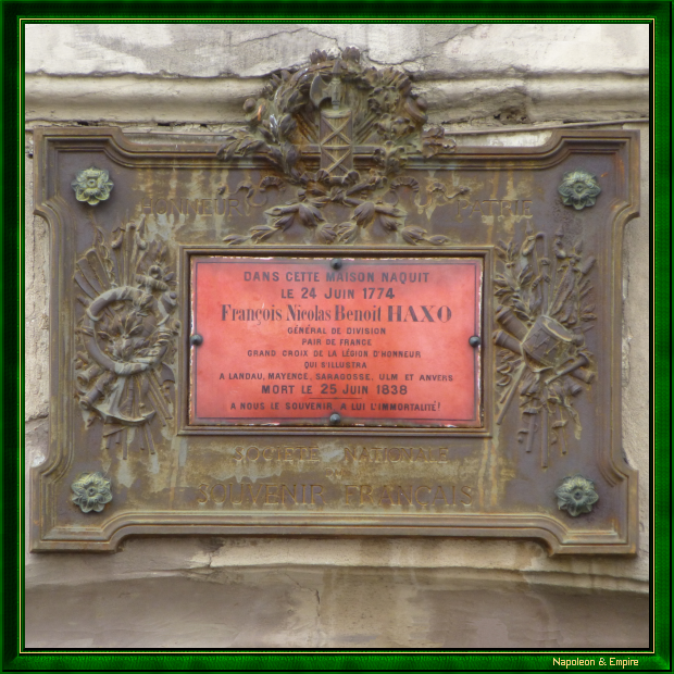 Plaque on the birthplace of Rémy Joseph Isidore Haxo