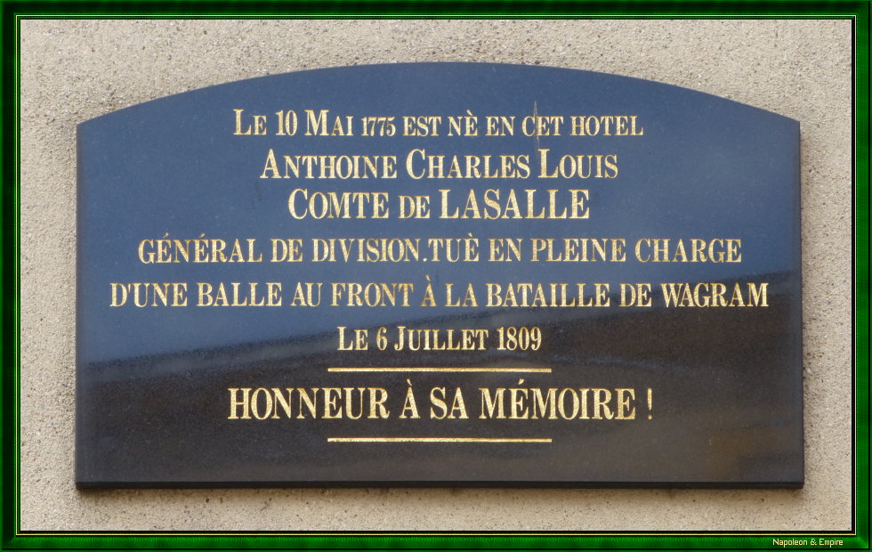 Plaque on the birthplace of Charles Louis de Lasalle