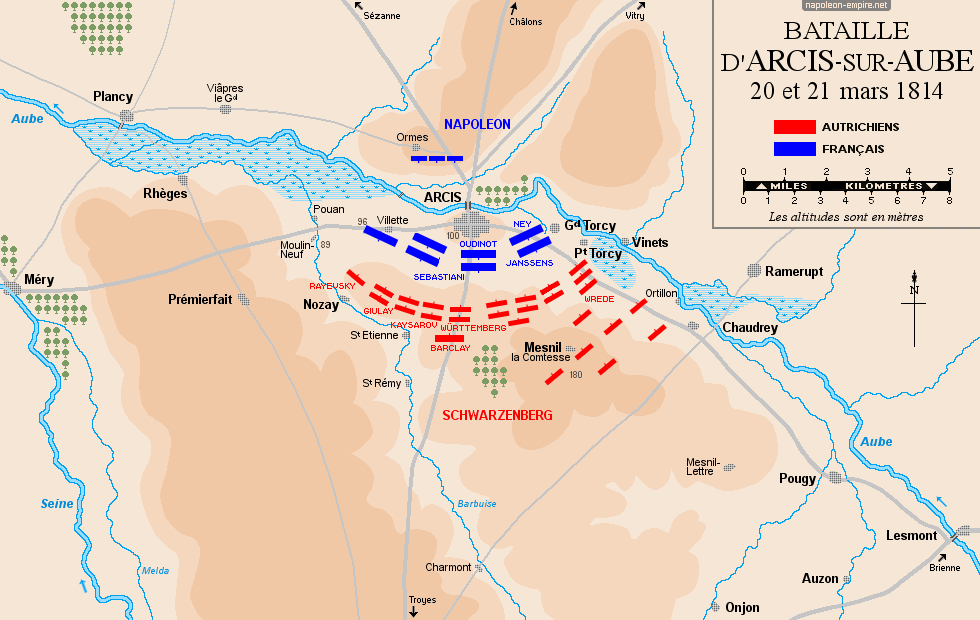 Batailles napoléoniennes - Carte de la bataille d'Arcis-sur-Aube