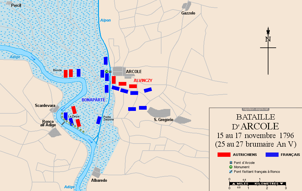 Batailles napoléoniennes - Carte de la bataille d'Arcole