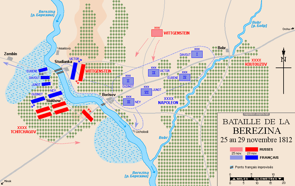 Batailles napoléoniennes - Carte de la bataille de la Bérézina
