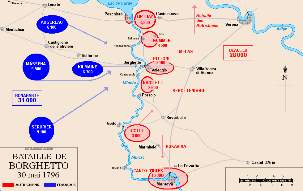 Batailles napoléoniennes - Carte de la bataille de Borghetto