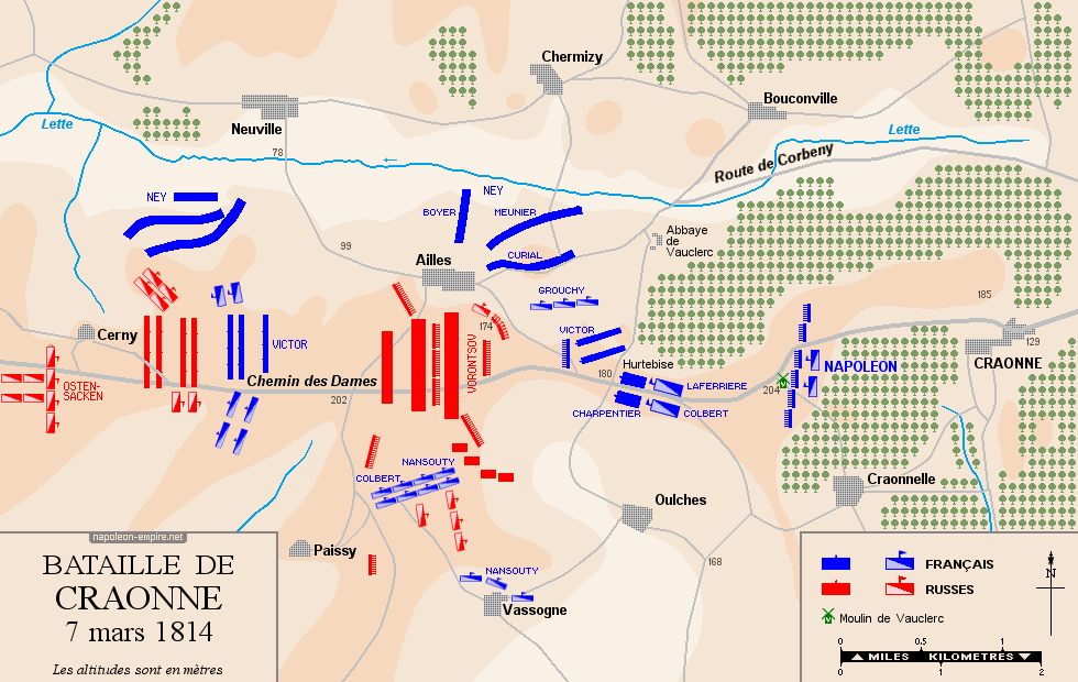 Batailles napoléoniennes - Carte de la bataille de Craonne