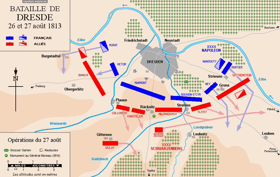 Batailles napoléoniennes - Carte de la bataille de Dresde