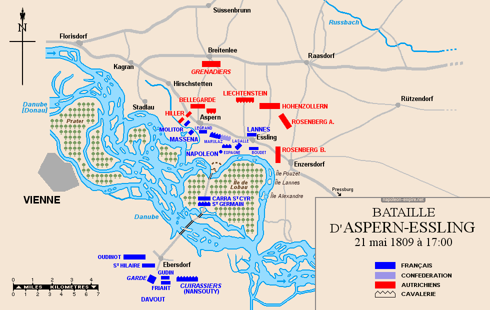 Batailles napoléoniennes - Carte de la bataille d'Essling 