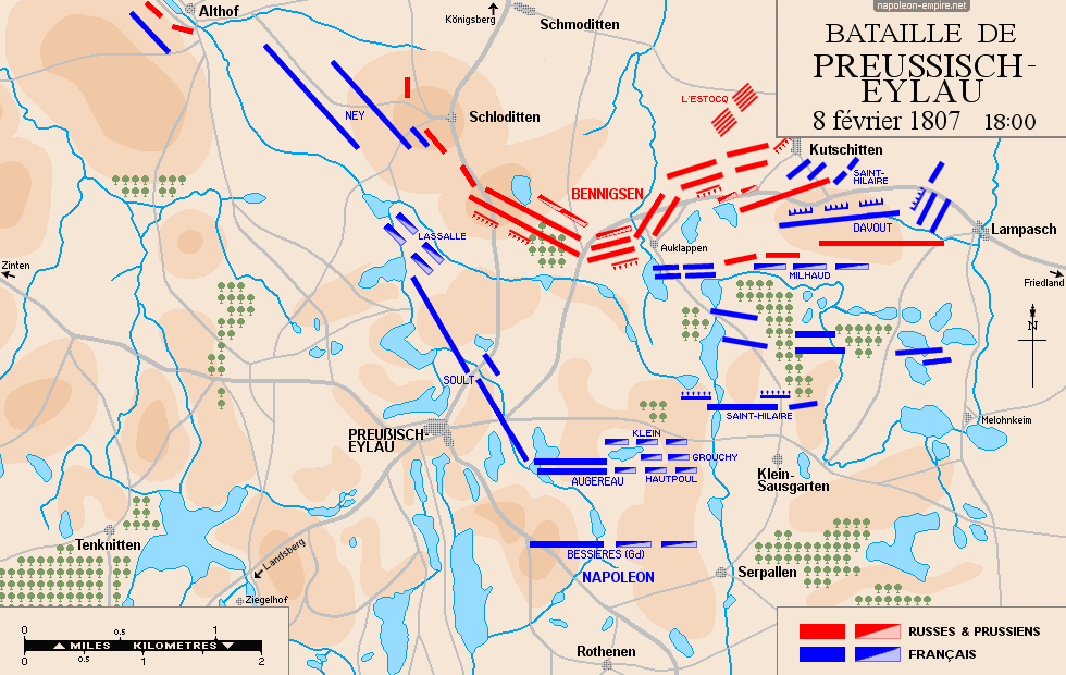 Napoleonic Battles - Map of battle of Eylau, February 8th, 1807