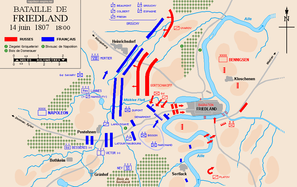 Batailles napoléoniennes - Carte de la bataille de Friedland