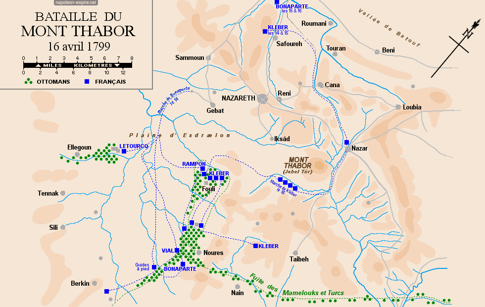 Batailles napoléoniennes - Carte de la bataille du Mont-Thabor