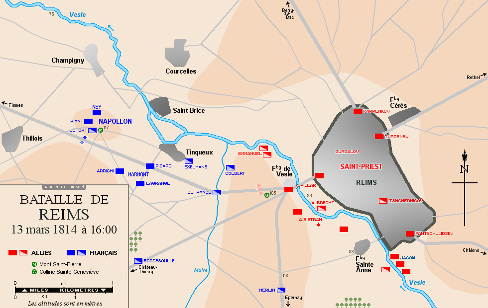 Batailles napoléoniennes - Carte de la bataille de Reims
