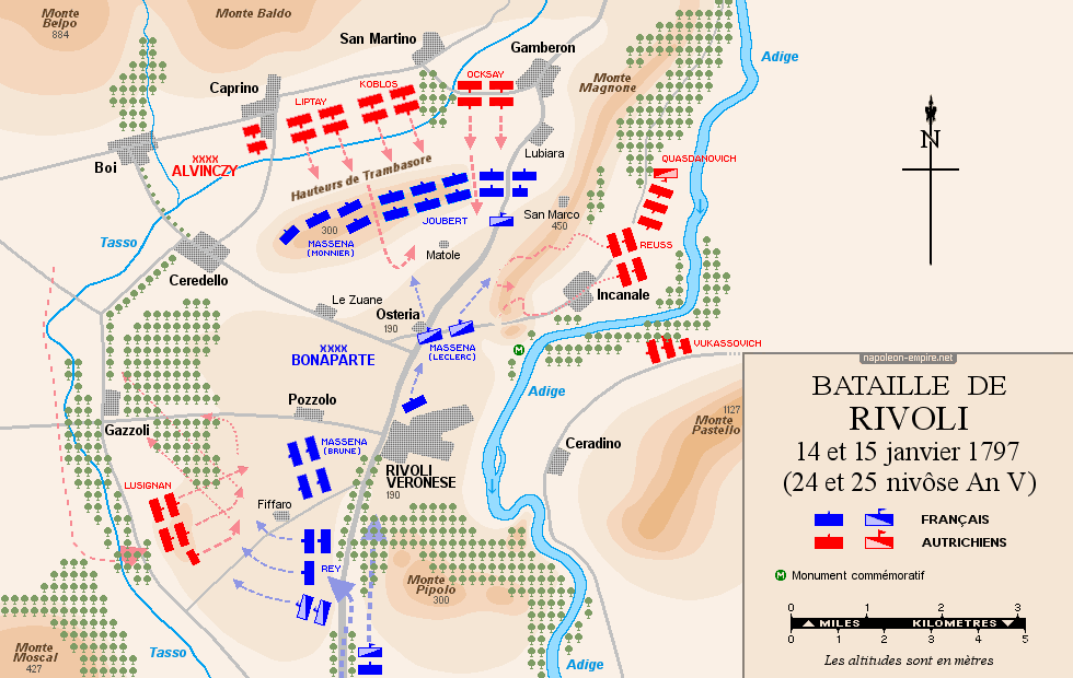 Batailles napoléoniennes - Carte de la bataille de Rivoli
