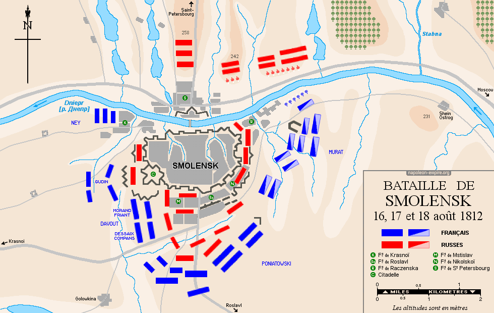Batailles napoléoniennes - Carte de la bataille de Smolensk