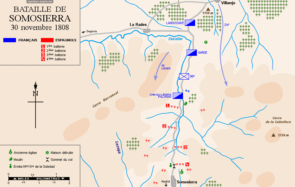 Batailles napoléoniennes - Carte de la bataille de Somosierra