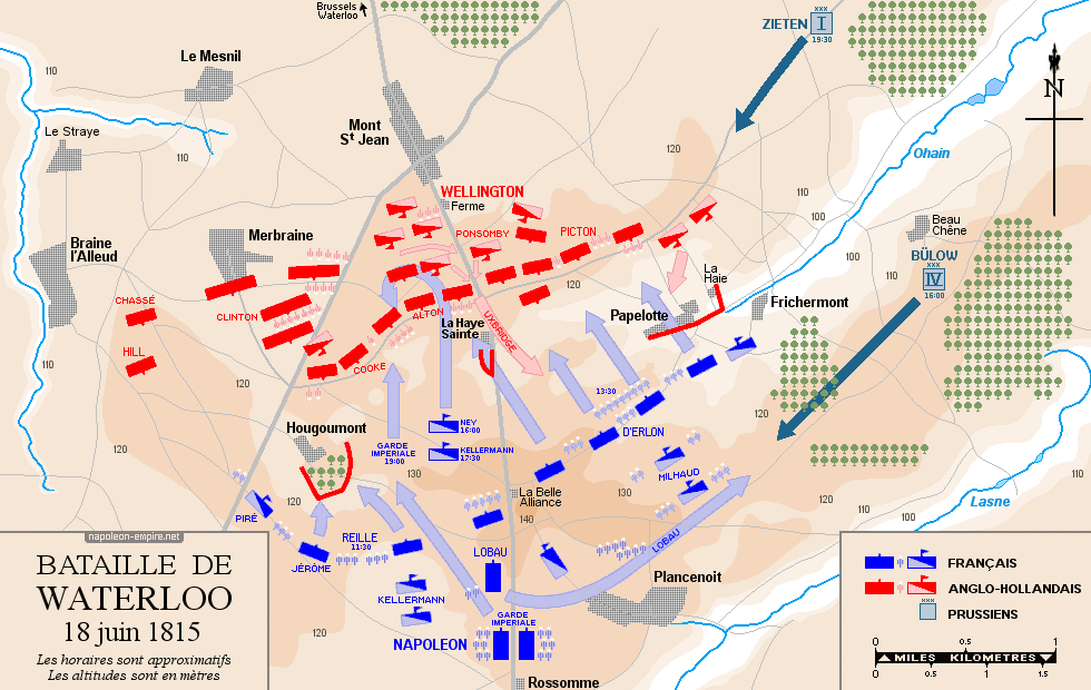 Batailles napoléoniennes - Carte de la bataille de Waterloo (Mont-Saint-Jean)