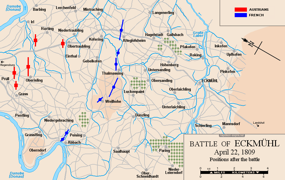 Napoleonic Battles - Map of battle of Eckmühl - Positions after the battle