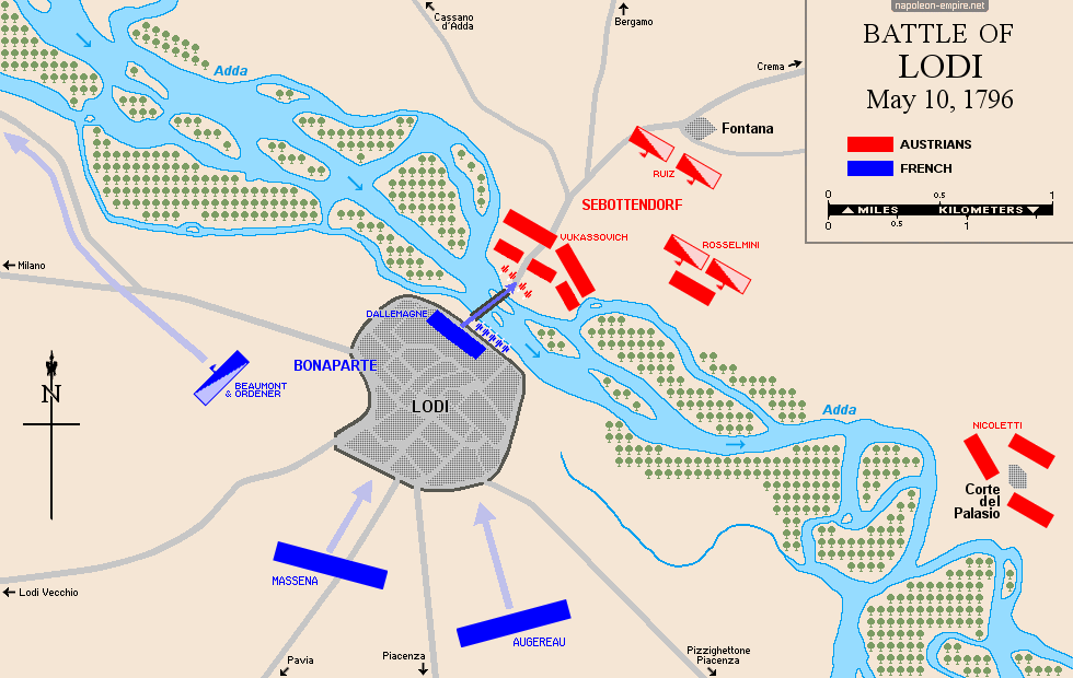 Napoleonic Battles - Map of the battle of Lodi, May 10th, 1796