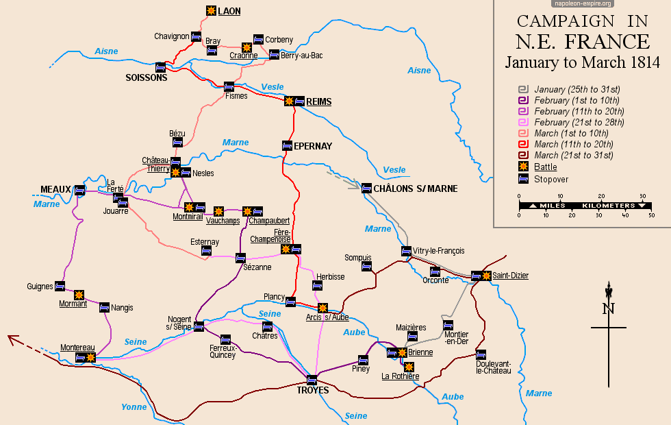 Napoleonic Battles - Map of the Campaign in Northeast France of 1814