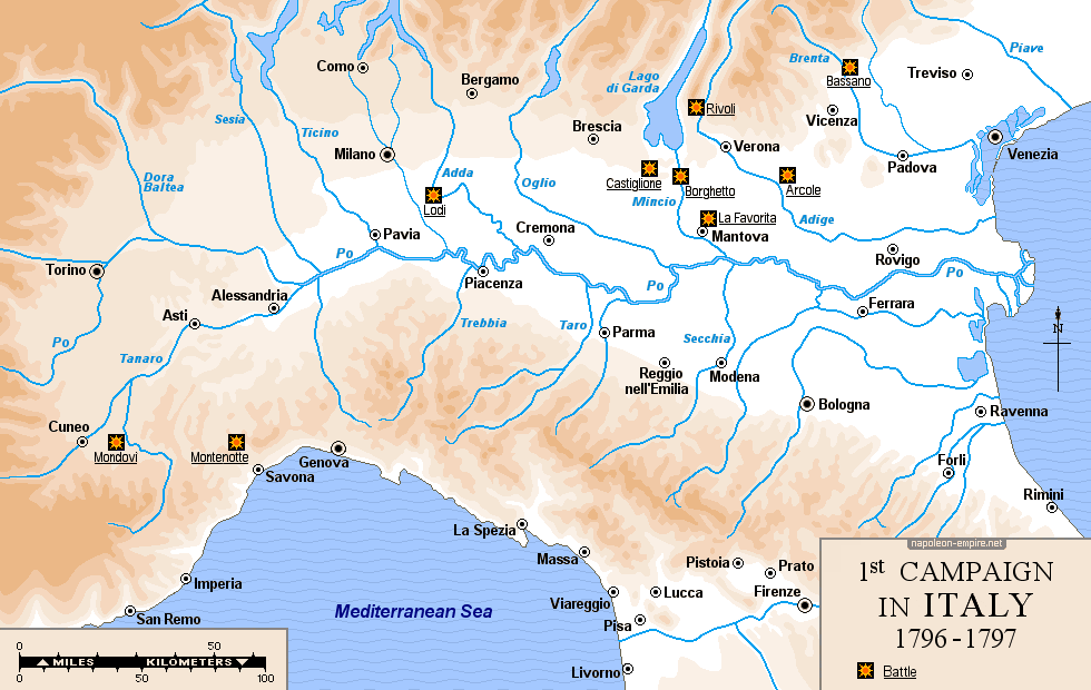 Napoleonic battles - Map of the first Italian campaign (1796-1797)