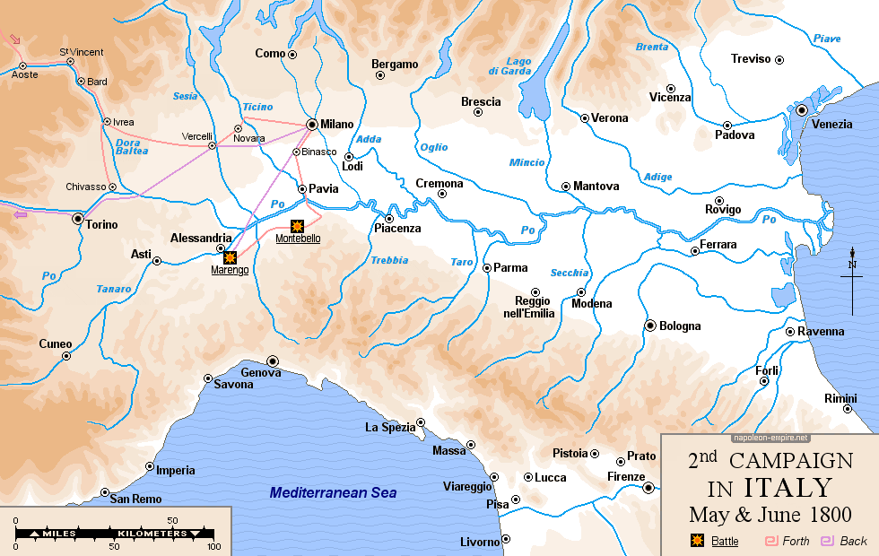 Napoleonic battles - Map of the second Italian campaign (1800)