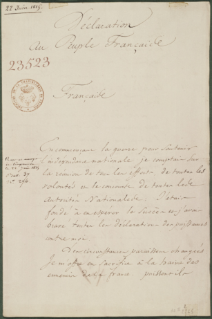Manuscrit de la seconde abdication de Napoléon Ier