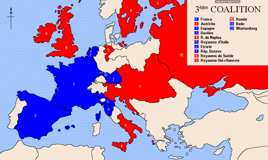 Carte d'Europe des participants à la troisième coalition