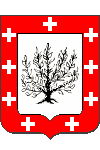 Arms of Lionel A. Bouchon: d'argent au buisson de sable ; à la bordure de gueules, chargée de neuf croix grecques d'argent