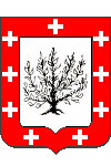 Blason de Lionel A. Bouchon : d'argent au buisson de sable ; à la bordure de gueules, chargée de neuf croix grecques d'argent