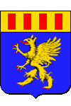 Blason de Didier Grau : d'azur au griffon d'or, armé et lampassé de gueules ; au chef d'or, chargé de quatre billettes de gueules