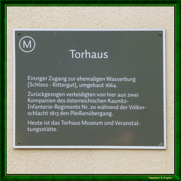 Plaque commémorative sur la Torhaus à Markkleeberg