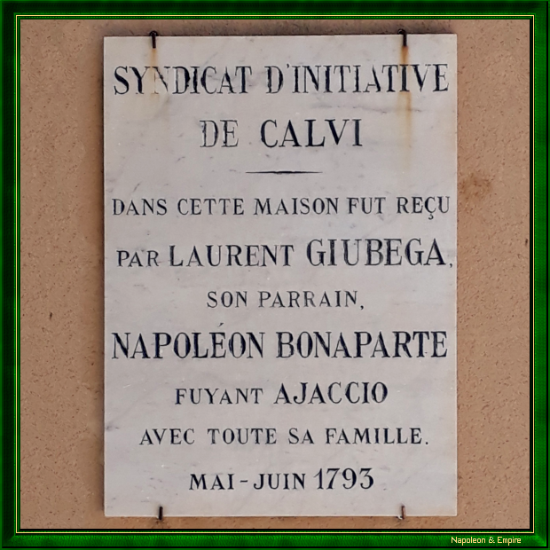 Plaque sur la maison où séjourna Napoléon