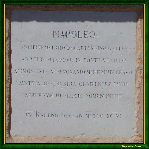 Plaque on the obelisk in Arcole