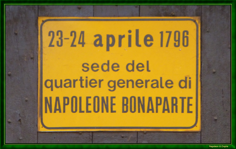 Plaque sur le QG de Napoléon Bonaparte à Carrù