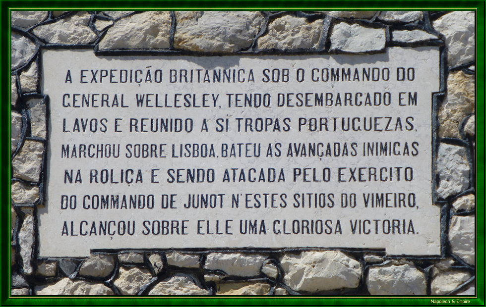Monument commémoratif à Vimeiro, texte