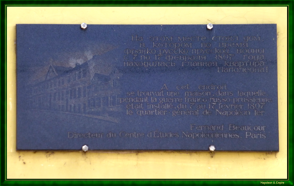 Plaque on the location of Napoleon's HQ in Eylau