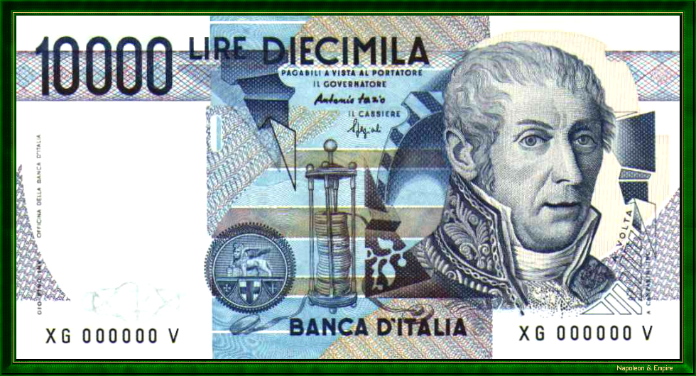 10,000 Lira note with the image of Volta