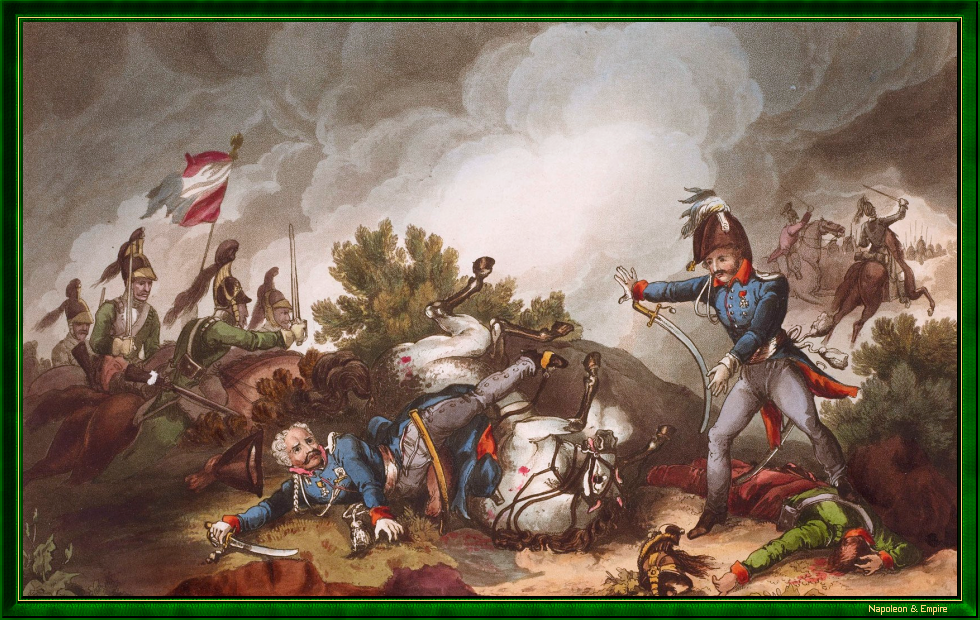 Le maréchal Blücher tombé de cheval duriant la bataille de Ligny 