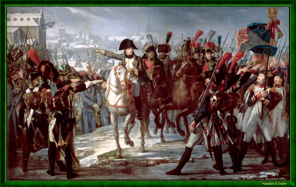 Napoléon harangue le 2eme corps de la Grande-Armée sur le pont de Lech à Augsbourg, par Cl. Gautherot