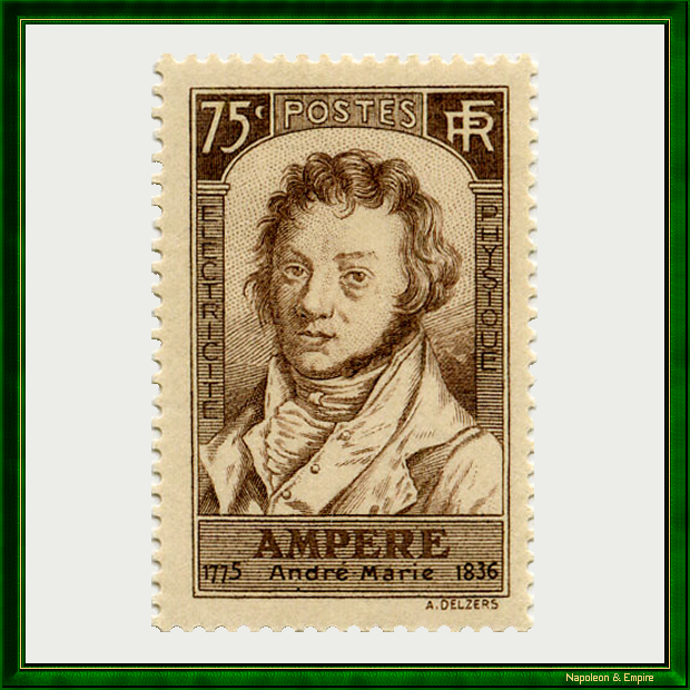 French stamp of 0.75 francs representing André Marie Ampère