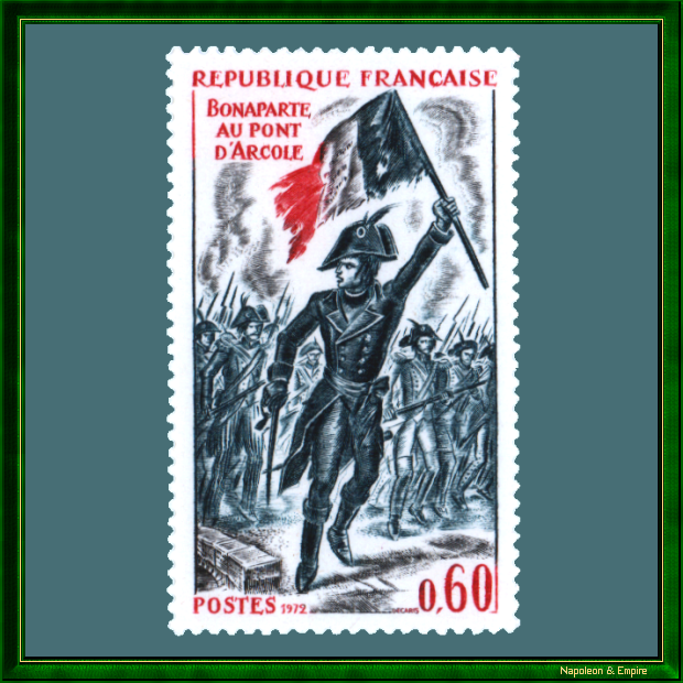 Stamp representing General Bonaparte at the Arcole Bridge