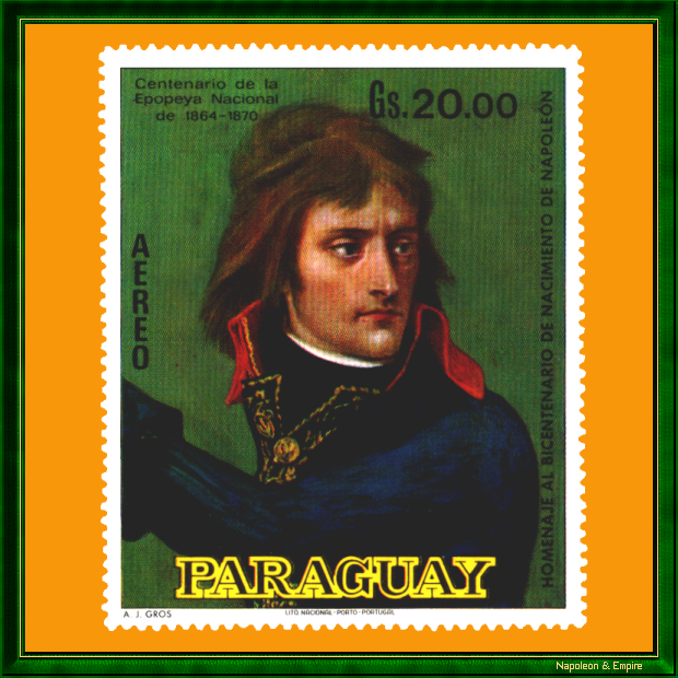 Paraguayan stamp depicting General Bonaparte at the bridgefrom Arcole