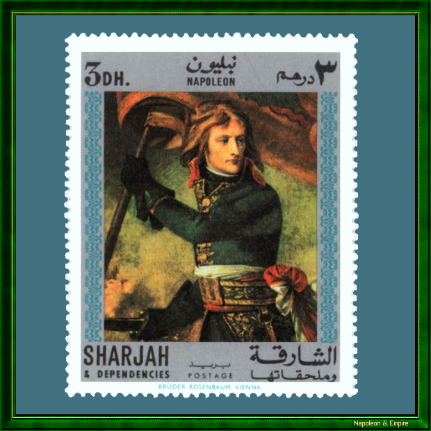 Sharjah stamp depicting General Bonaparte at the Arcole bridge
