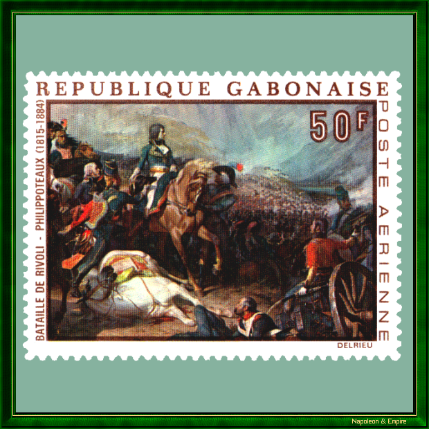 Timbre montrant le général Bonaparte à la bataille de Rivoli