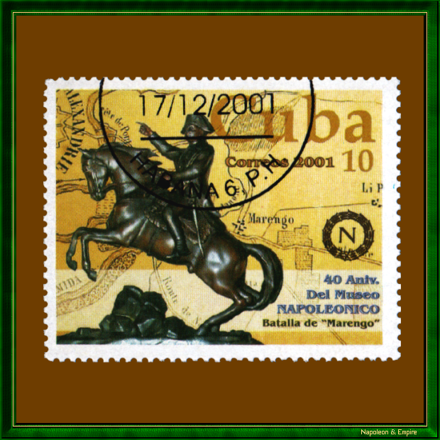 Cuban stamp: equestrian statue of Bonaparte at the battle of Marengo