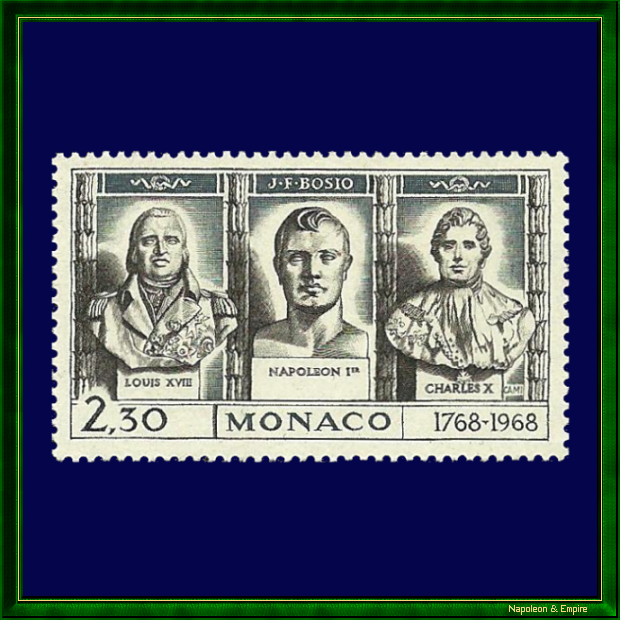 Stamp representing Napoleon I, Louis XVIII and Charles X