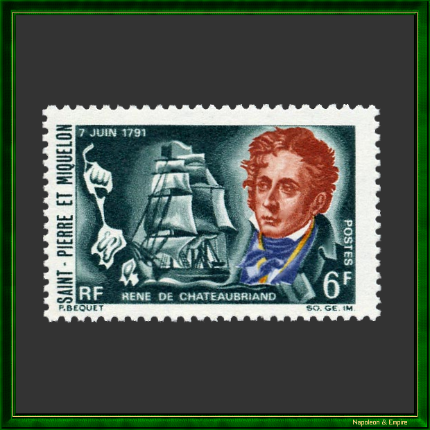French stamp representing François René de Chateaubriand
