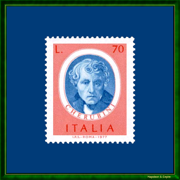 Italian postage stamp with the image of Luigi Cherubini
