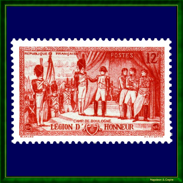 Stamp commemorating the distribution of the Legion of 'Honor in 1804, at the Boulogne camp