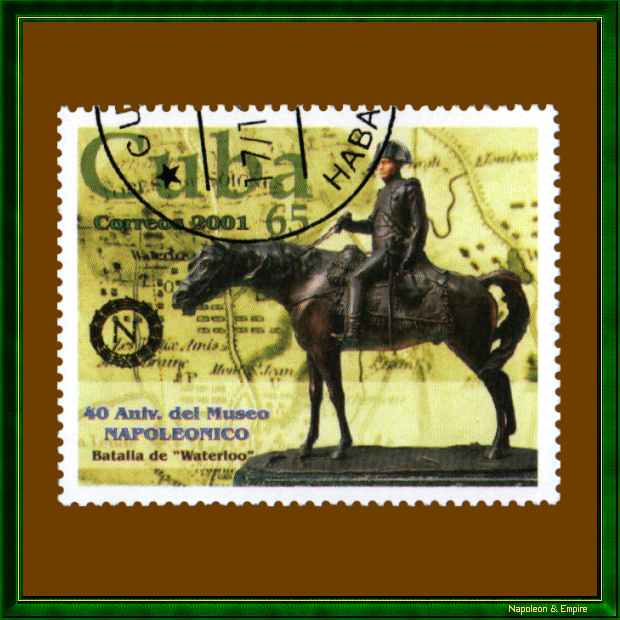 Cuban stamp: equestrian statue of Napoleon at the battle of Waterloo